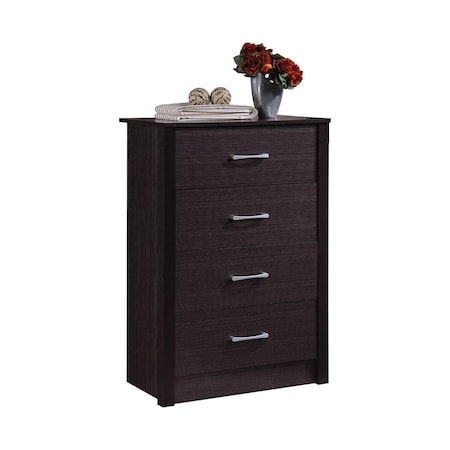 Hodedah 4-Drawer Chest, Chocolate HI413DR CHOCOLATE